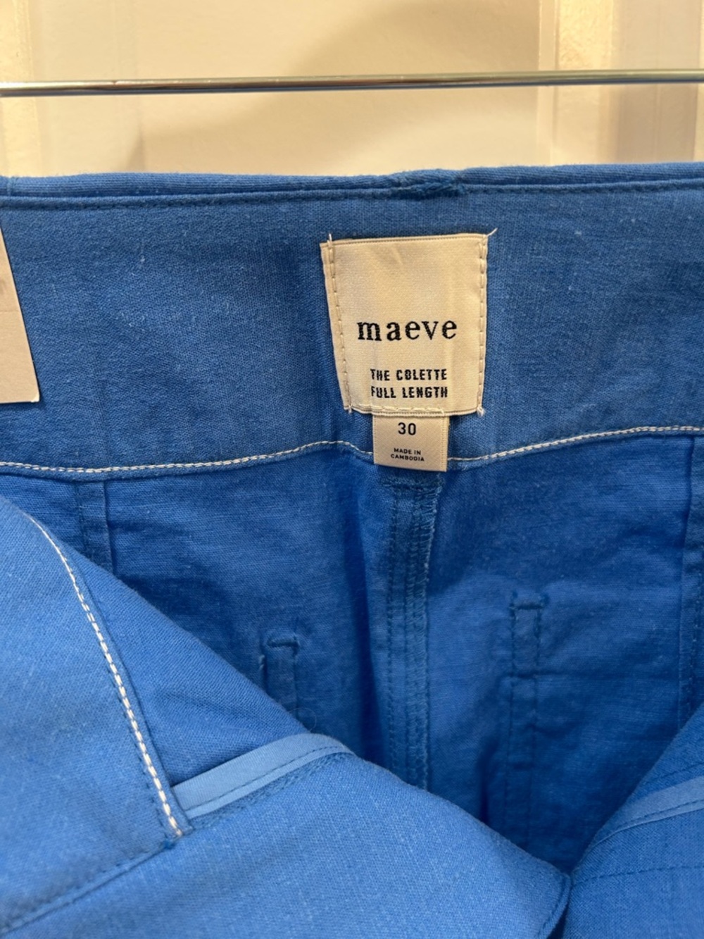 Anthropologie Colette Blue Linen Lace Trim Full Length Wide Leg Pants Maeve 30 - Picture 6 of 12